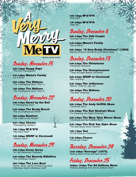 Metv holiday schedule 2022 - A Most Unusual Camera - Season 2 Episode 10. 01:00 am. The Alfred Hitchcock Hour. Don't Look Behind You - Season 1 Episode 2. 02:00 am. The Fugitive. Stranger in the Mirror - Season 3 Episode 12. 03:00 am. Mission: Impossible.